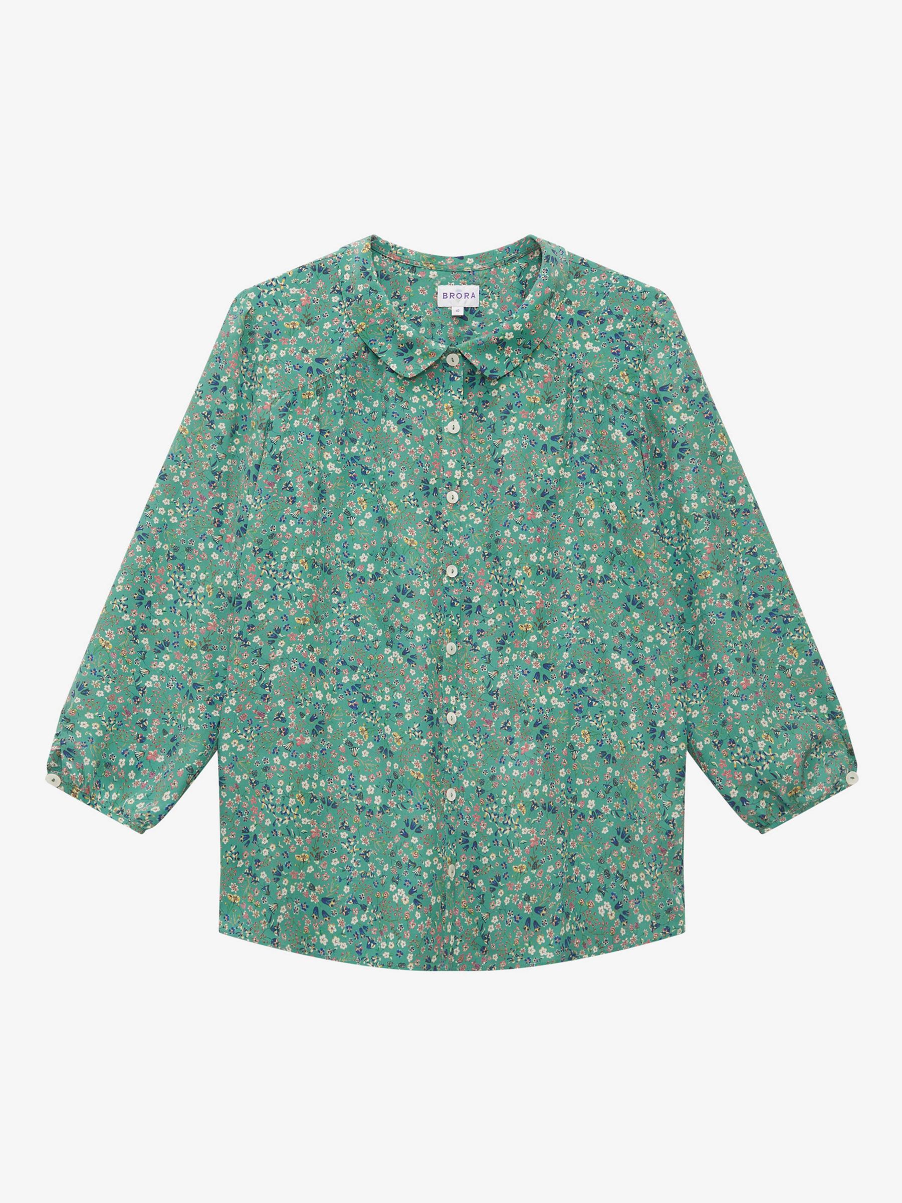 Brora Liberty Print Silk Peter Pan Blouse, Jade Posy at John Lewis ...