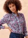 Brora Floral Vine Silk-Cotton Shirt, Plum/Periwinkle
