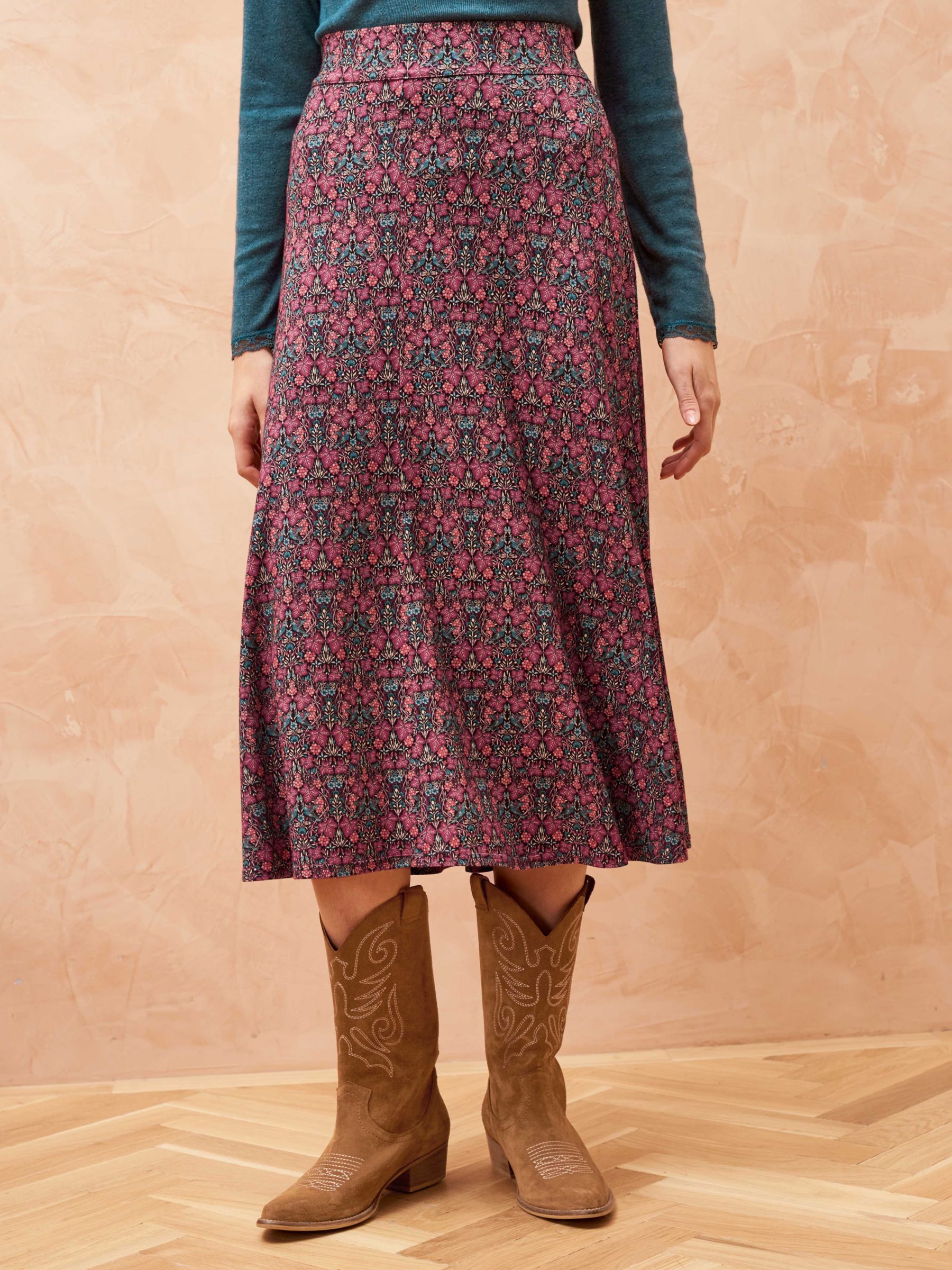 Buy Brora Liberty Print Jersey Midi Skirt, Mulberry Leaves Online at johnlewis.com