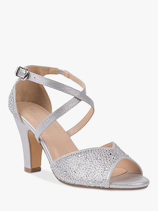 Paradox London Kesha Shimmer Block Heel Sandals, Silver