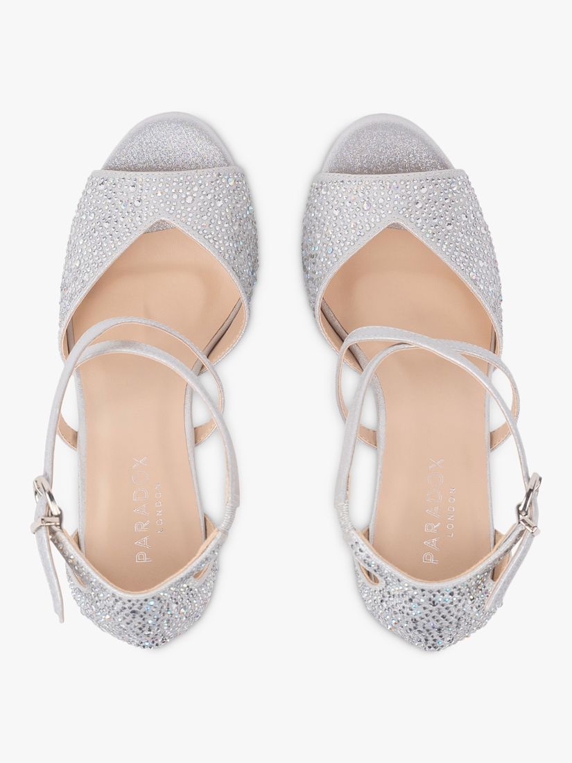 Paradox London Kesha Shimmer Block Heel Sandals, Silver, 4