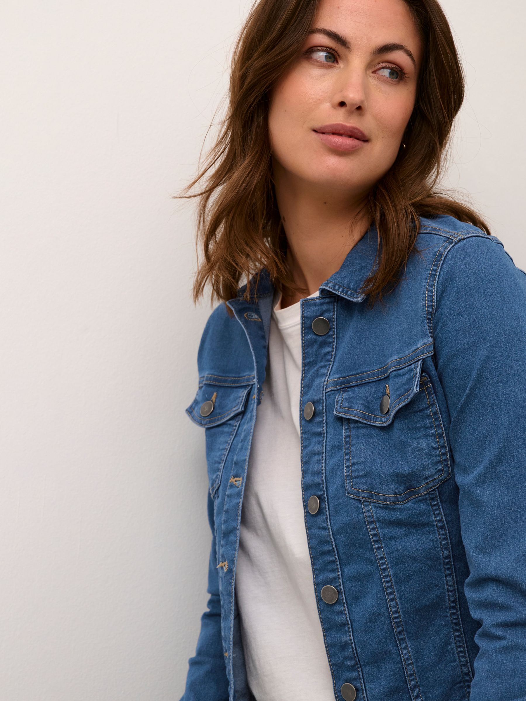 KAFFE Vicky Denim Jacket, Medium Blue Wash at John Lewis & Partners