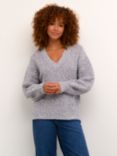 KAFFE Linana V-Neck Knitted Jumper, Grey Melange