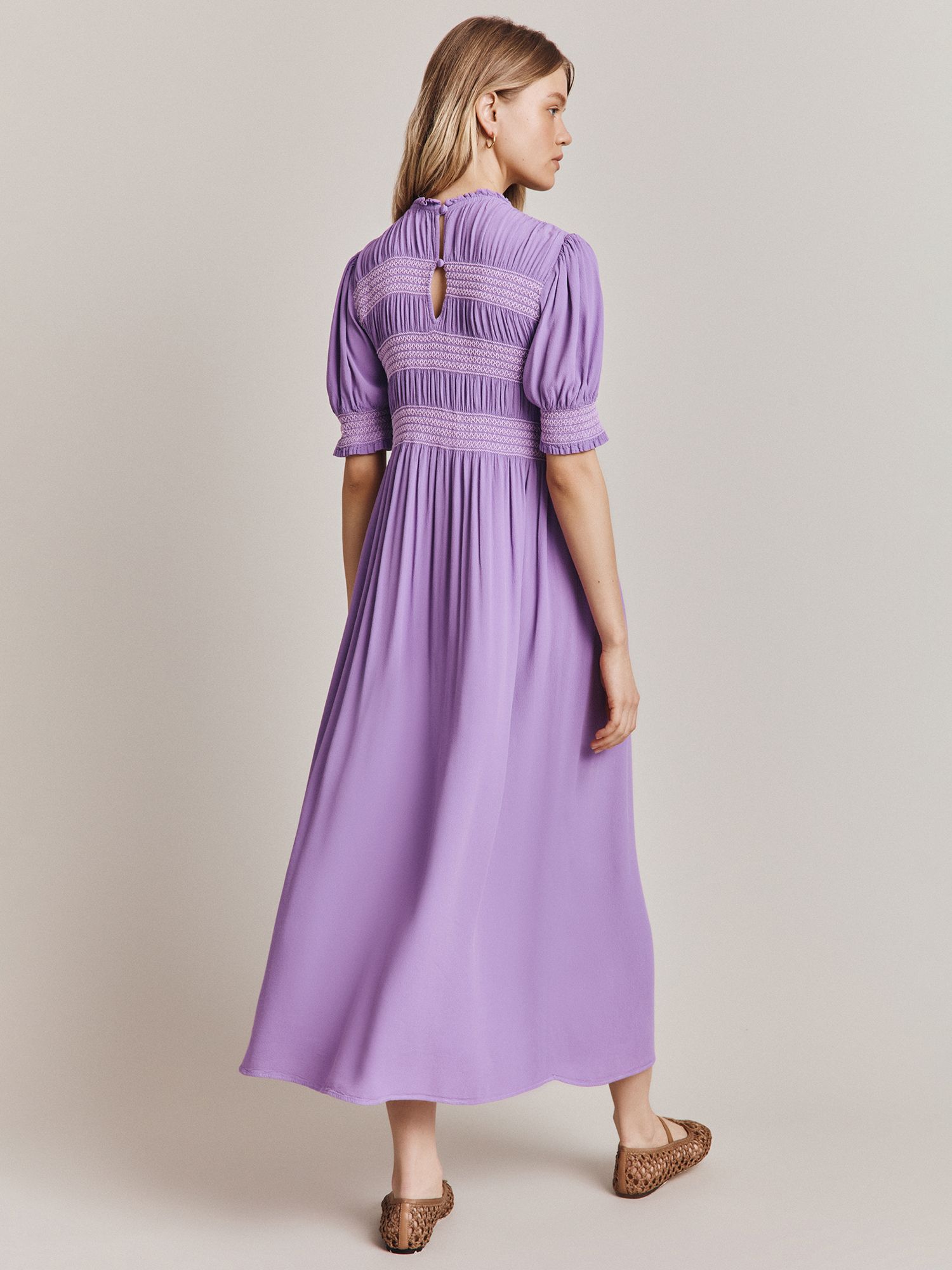 Ghost Eloise Midi Dress, Dark Lilac at John Lewis & Partners