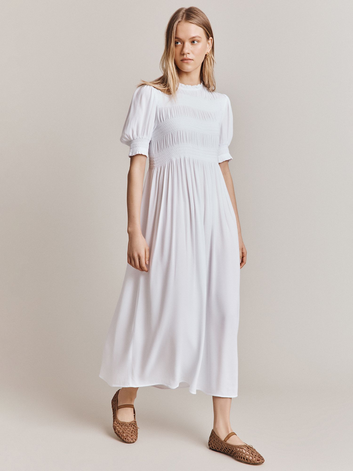 Ghost Eloise Midi Dress, White at John Lewis & Partners