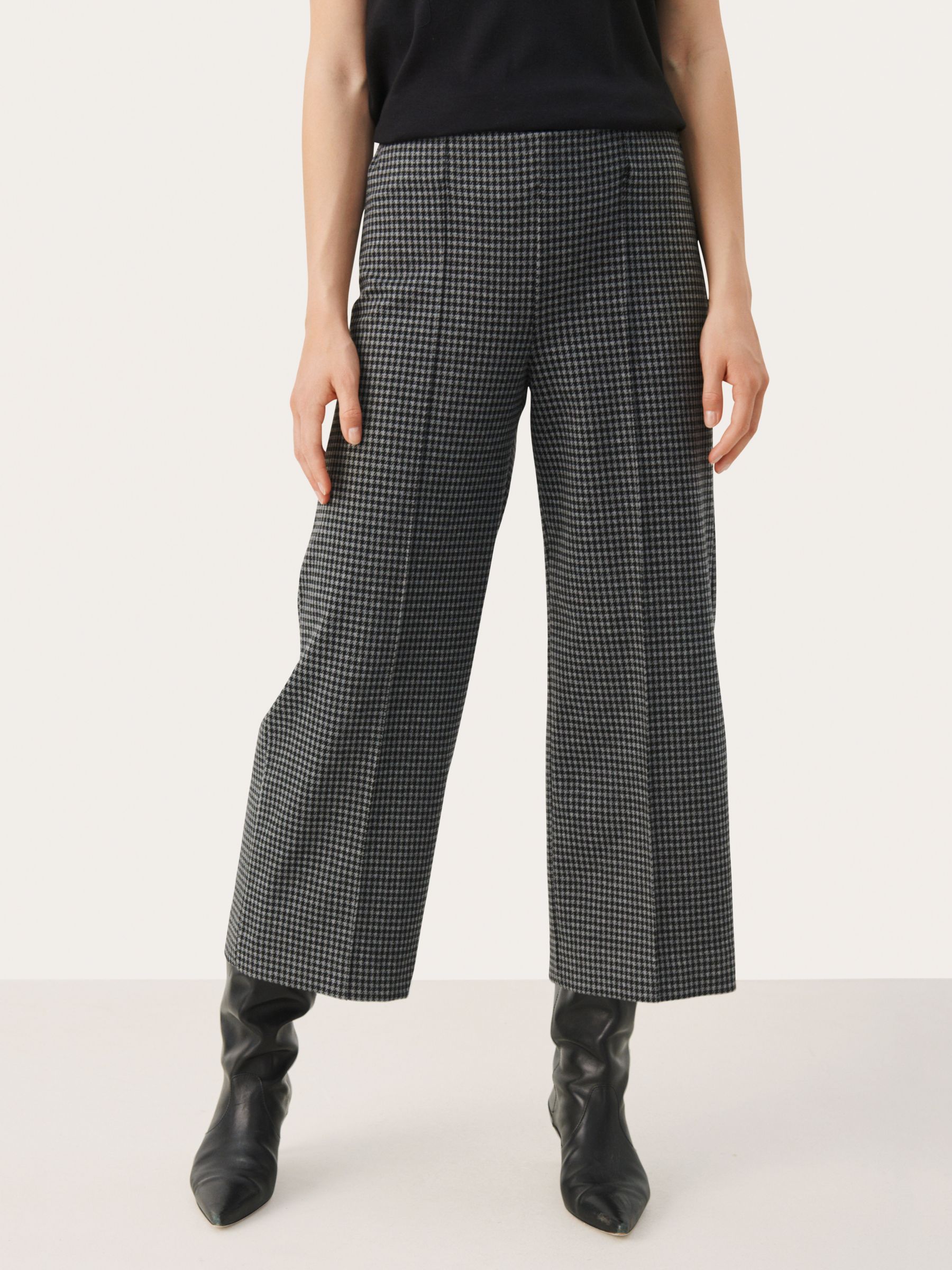 Part Two Ilisan Cropped Check Trousers, Medium Grey at John Lewis ...