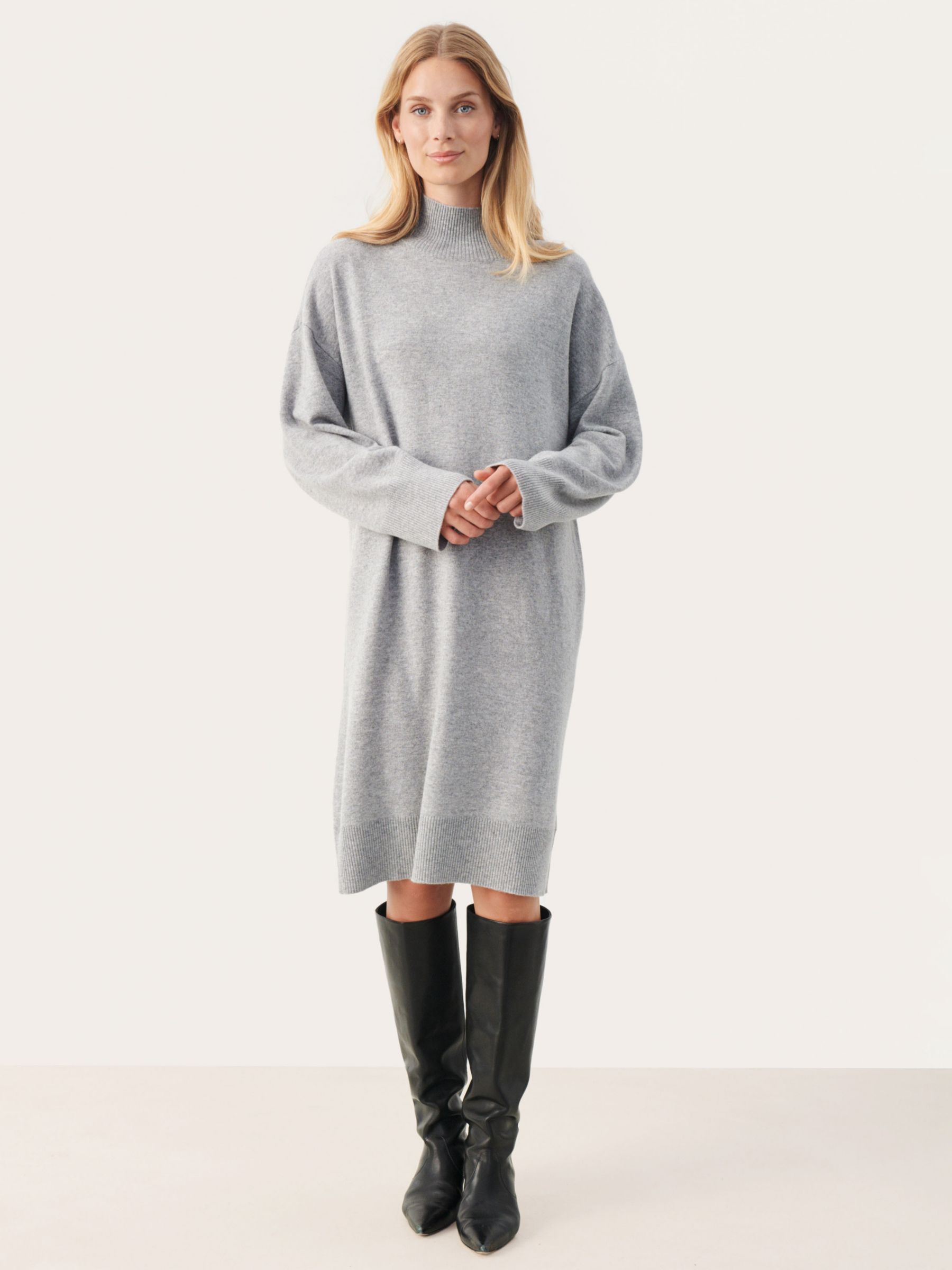 Part Two Clarah Cashmere Blend Turtleneck Midi Dress, Light Grey, XS