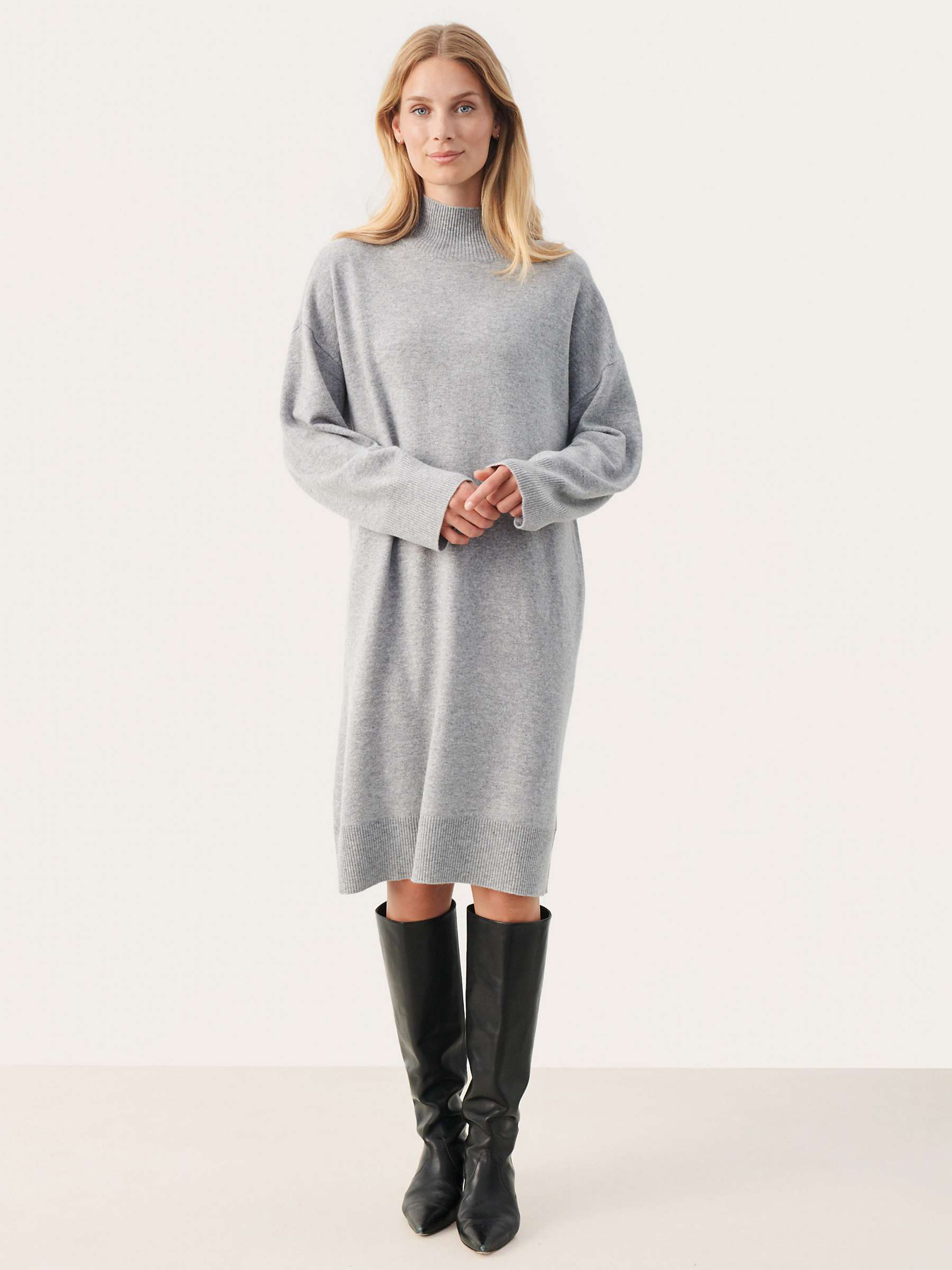 Buy Part Two Clarah Cashmere Blend Turtleneck Midi Dress, Light Grey Online at johnlewis.com