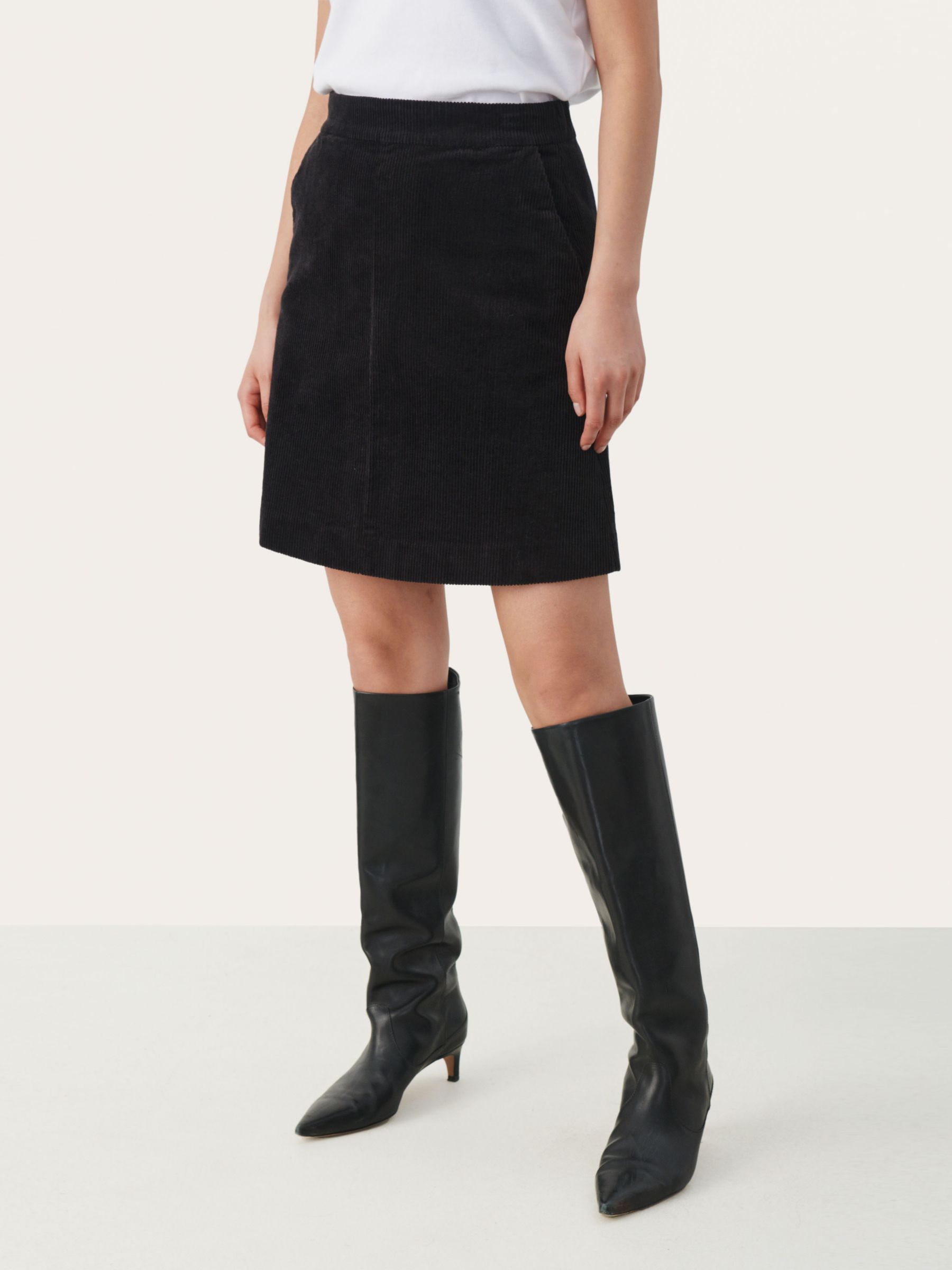 Part Two Lings Corduroy Mini Skirt, Black at John Lewis & Partners