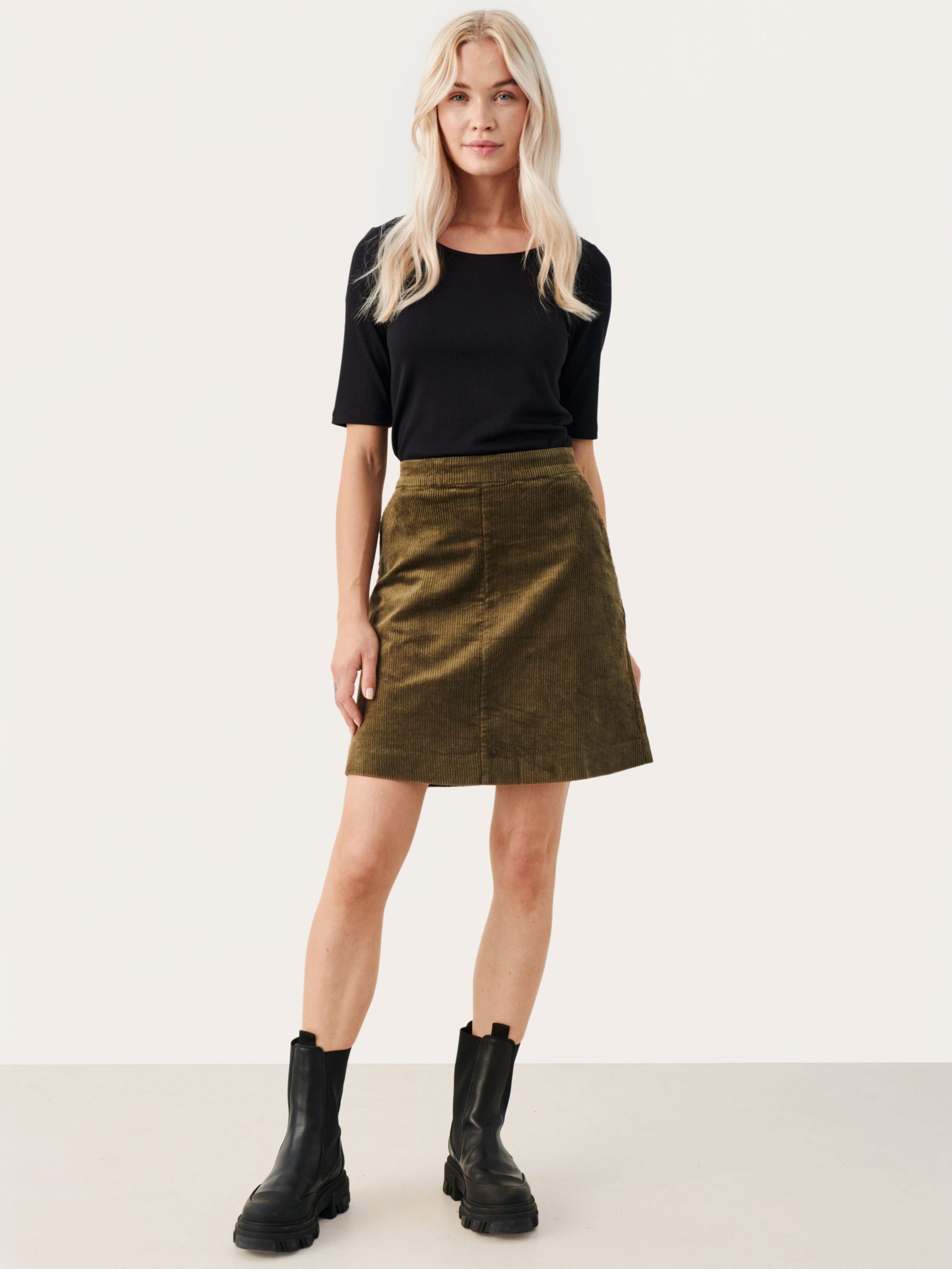 Part Two Lings Corduroy Mini Skirt, Capers at John Lewis & Partners