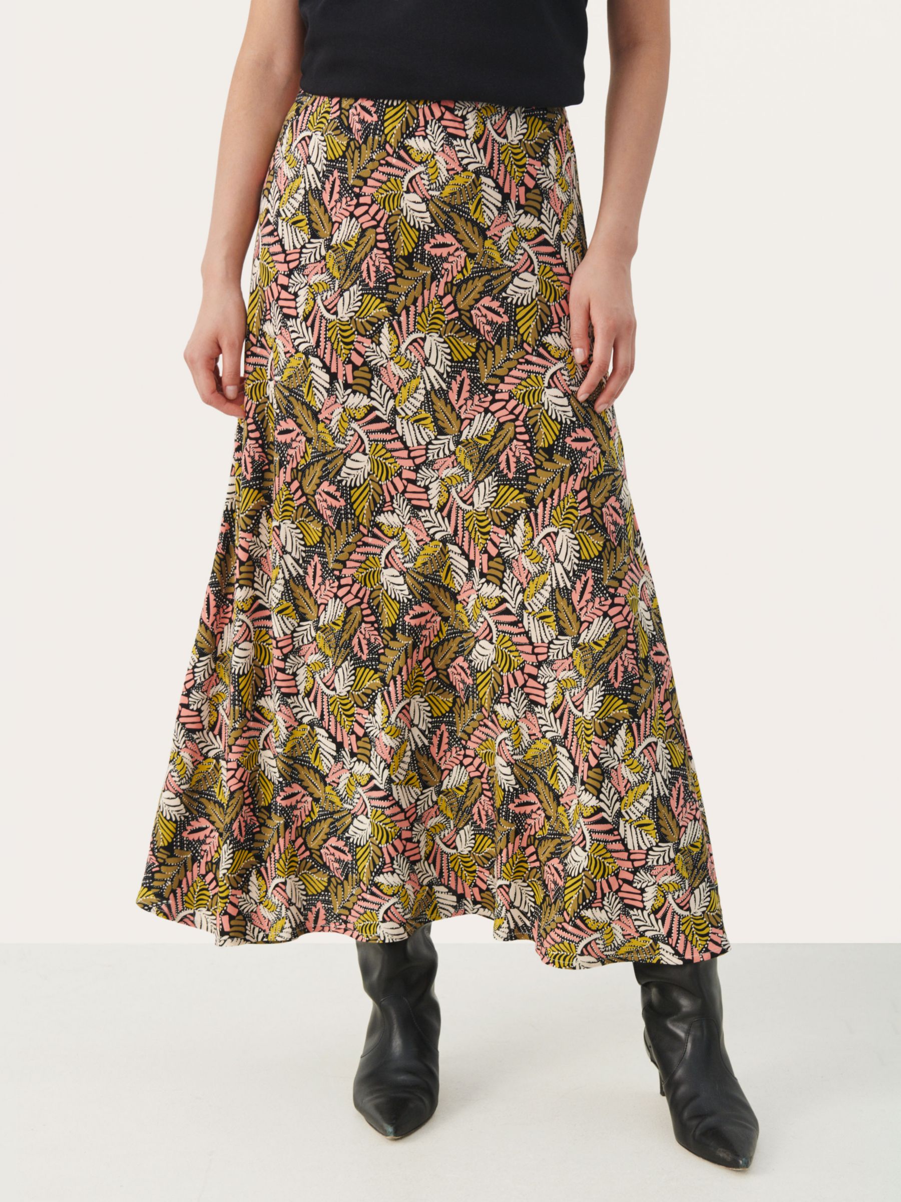 Part Two Rin Leaf Print Maxi Skirt, Crabapple at John Lewis & Partners