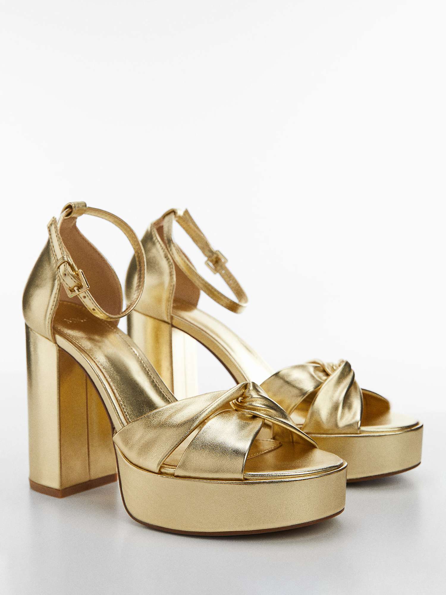 Mango Verti Block Heel Sandals, Gold at John Lewis & Partners
