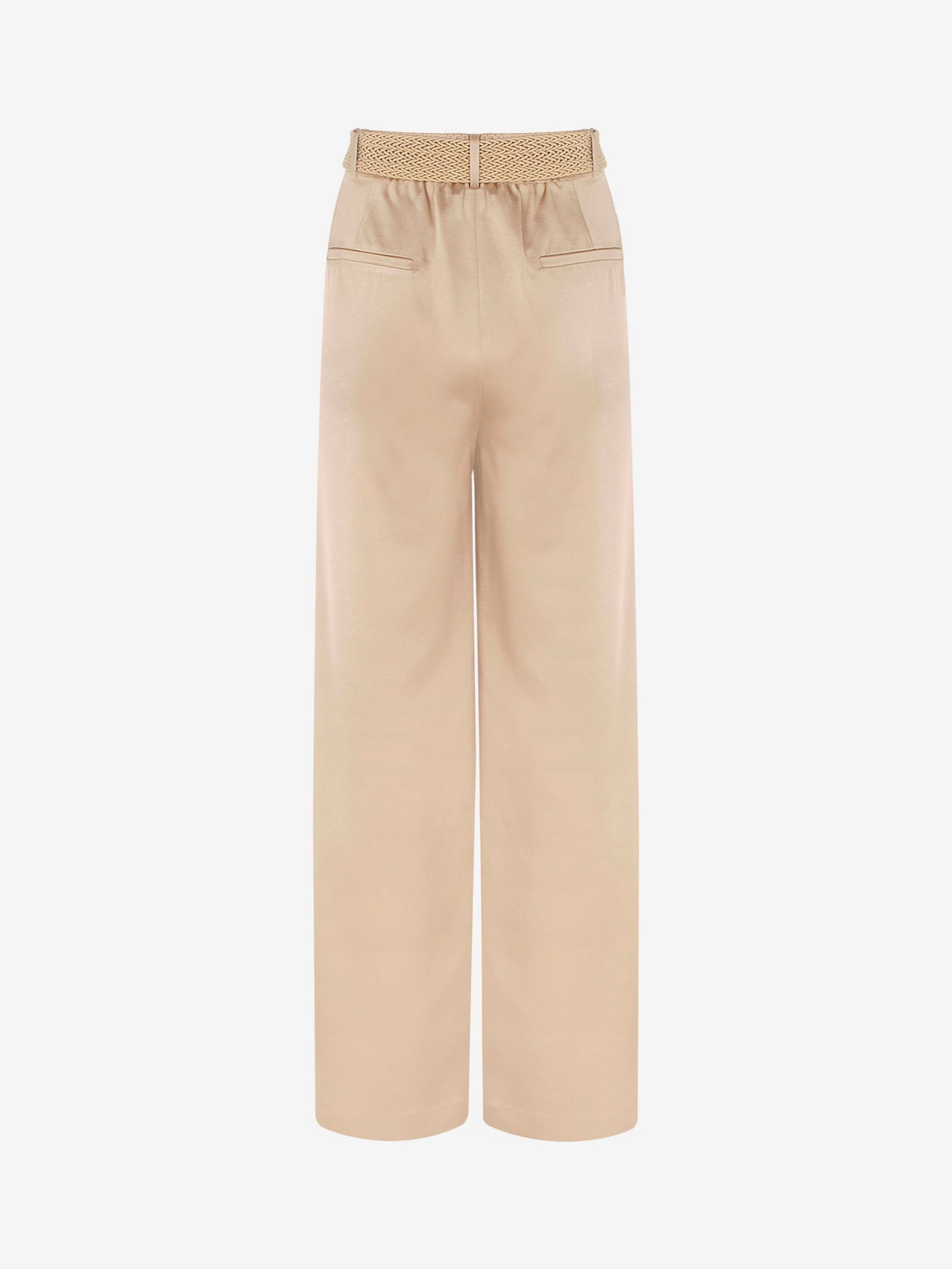 Mint Velvet Satin Belt Wide Leg Trousers, Natural Beige at John