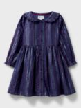 Crew Clothing Kids' Metallic Stripe Dress, Dark Blue