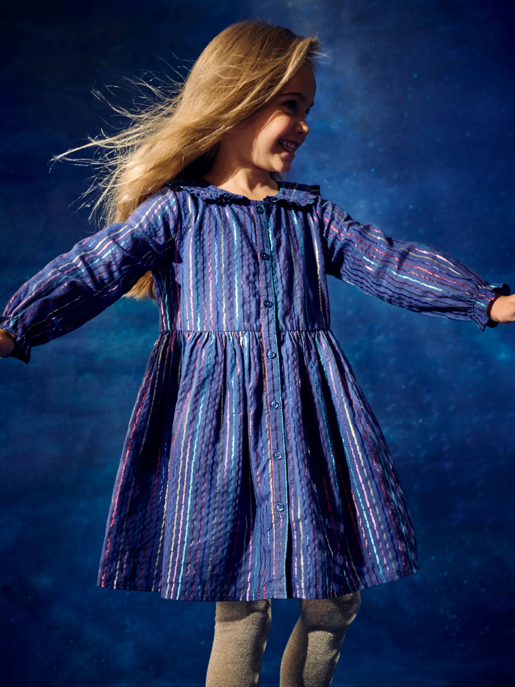 Buy Crew Clothing Kids' Metallic Stripe Dress, Dark Blue Online at johnlewis.com