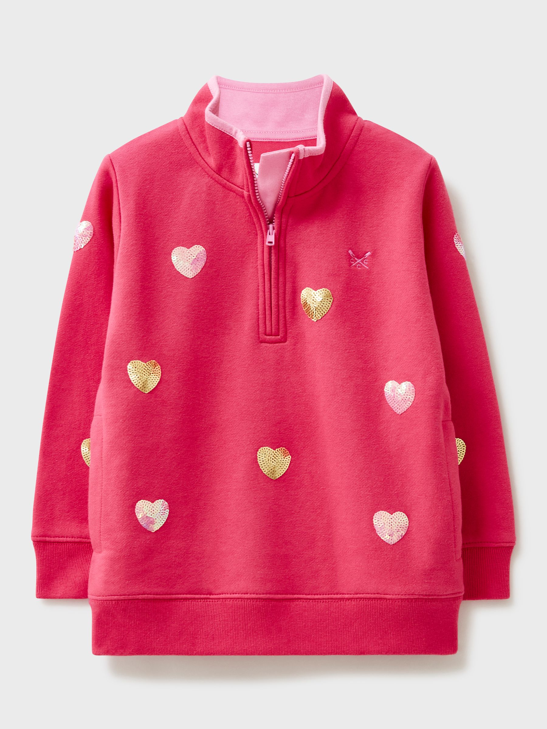 Buy Crew Clothing Kids' Sequin Heart Cotton Blend Sweatshirt, Bright Pink Online at johnlewis.com