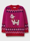 Crew Clothing Kids' Xmas Llama Jumper, Bright Pink