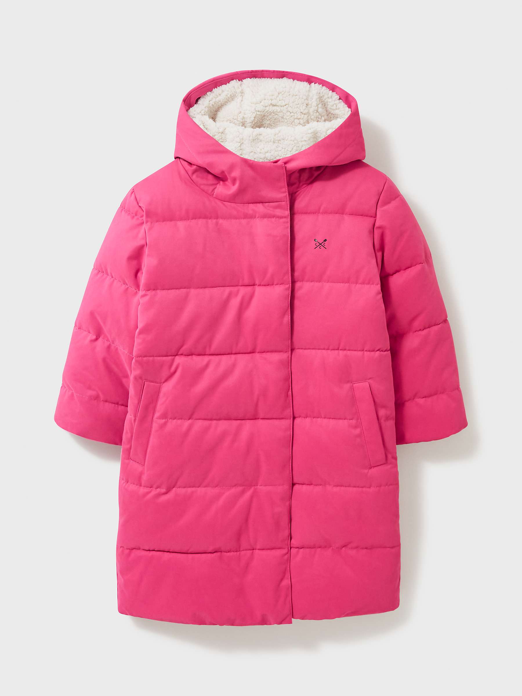 Crew Clothing Kids' Long Line Duvet Coat, Mid Pink at John Lewis & Partners