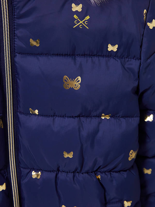Crew Clothing Kids' Printed Padded Parka Coat, Navy Blue