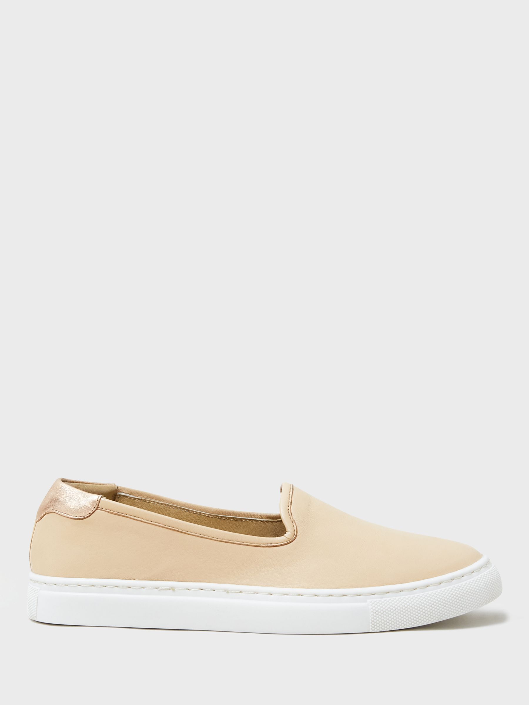 Crew Clothing Asher Leather Slip On Trainers, Peach Pink at John Lewis ...
