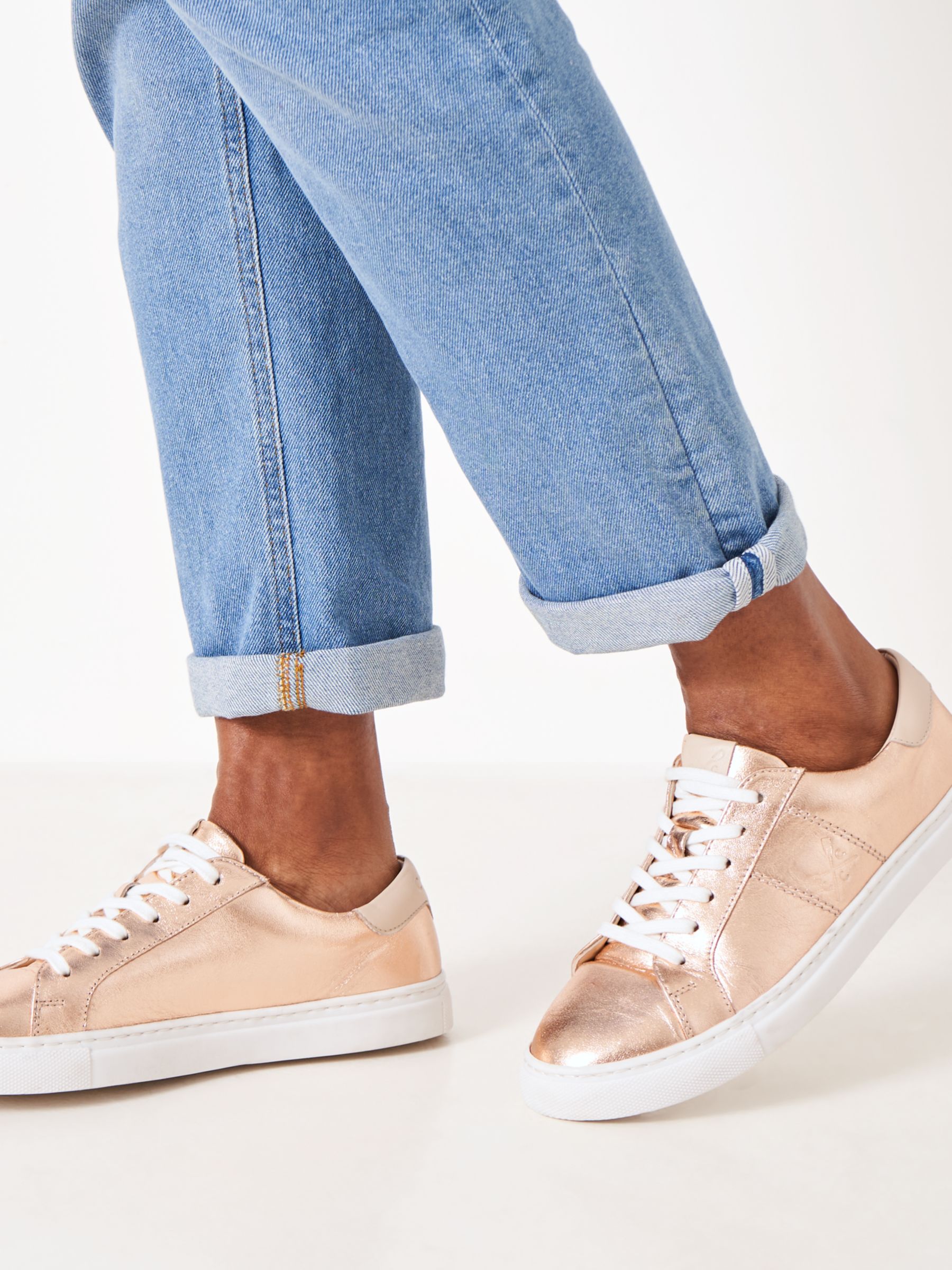 Crew Clothing Gigi Leather Trainers, Rose Gold at John Lewis & Partners