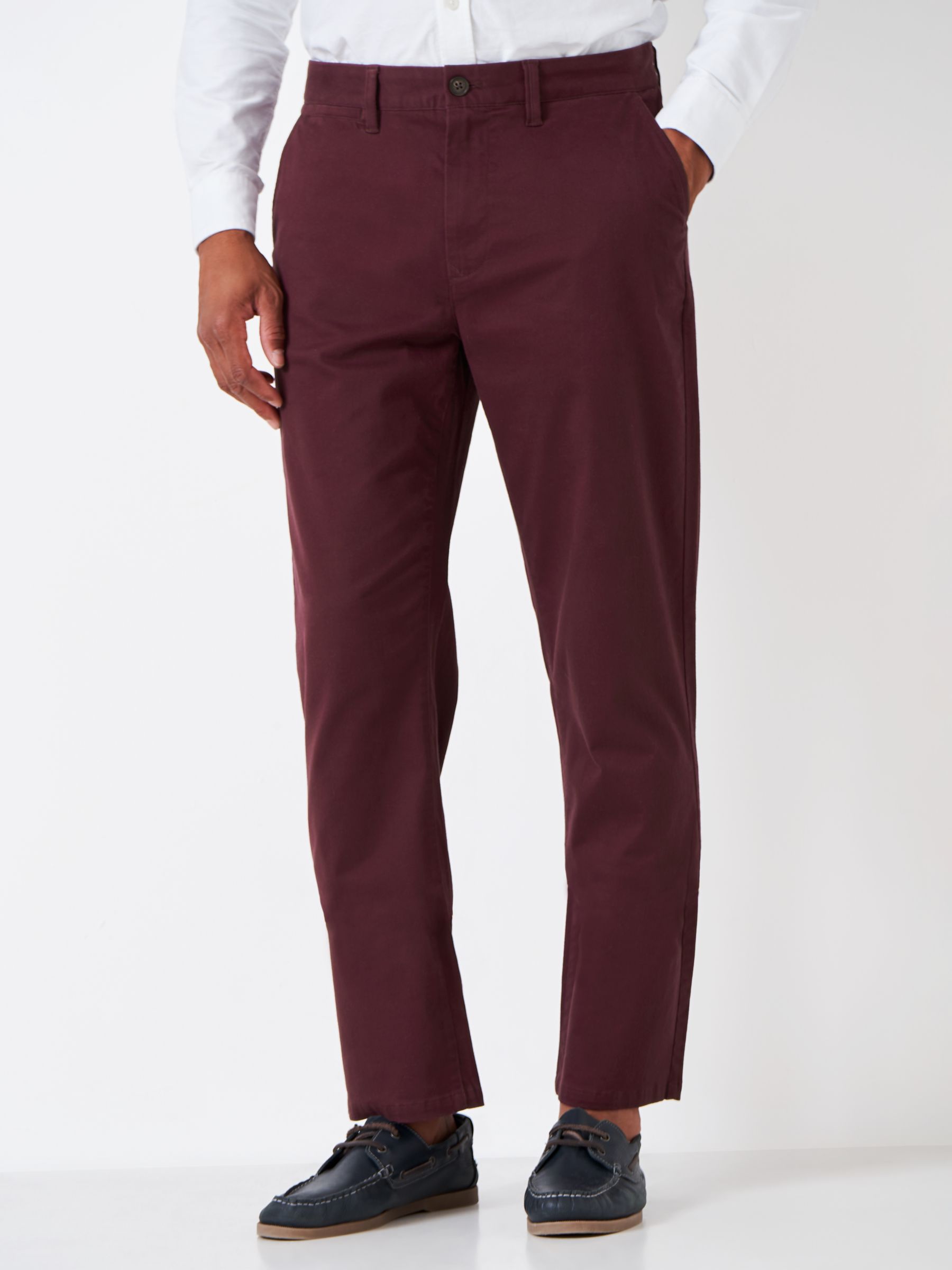 Crew Clothing Straight Fit Chinos, Red Wine at John Lewis & Partners