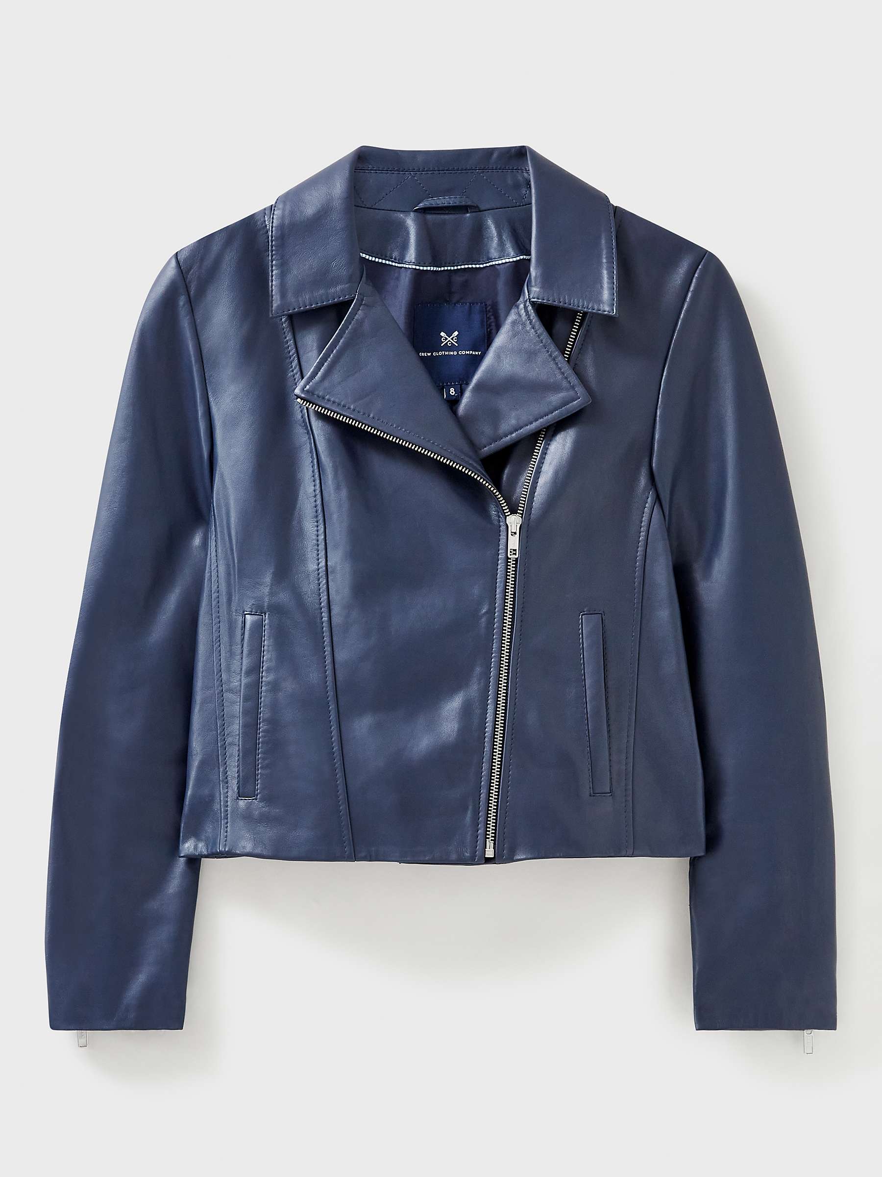 Buy Crew Clothing Leather Biker Jacket, Navy Blue Online at johnlewis.com
