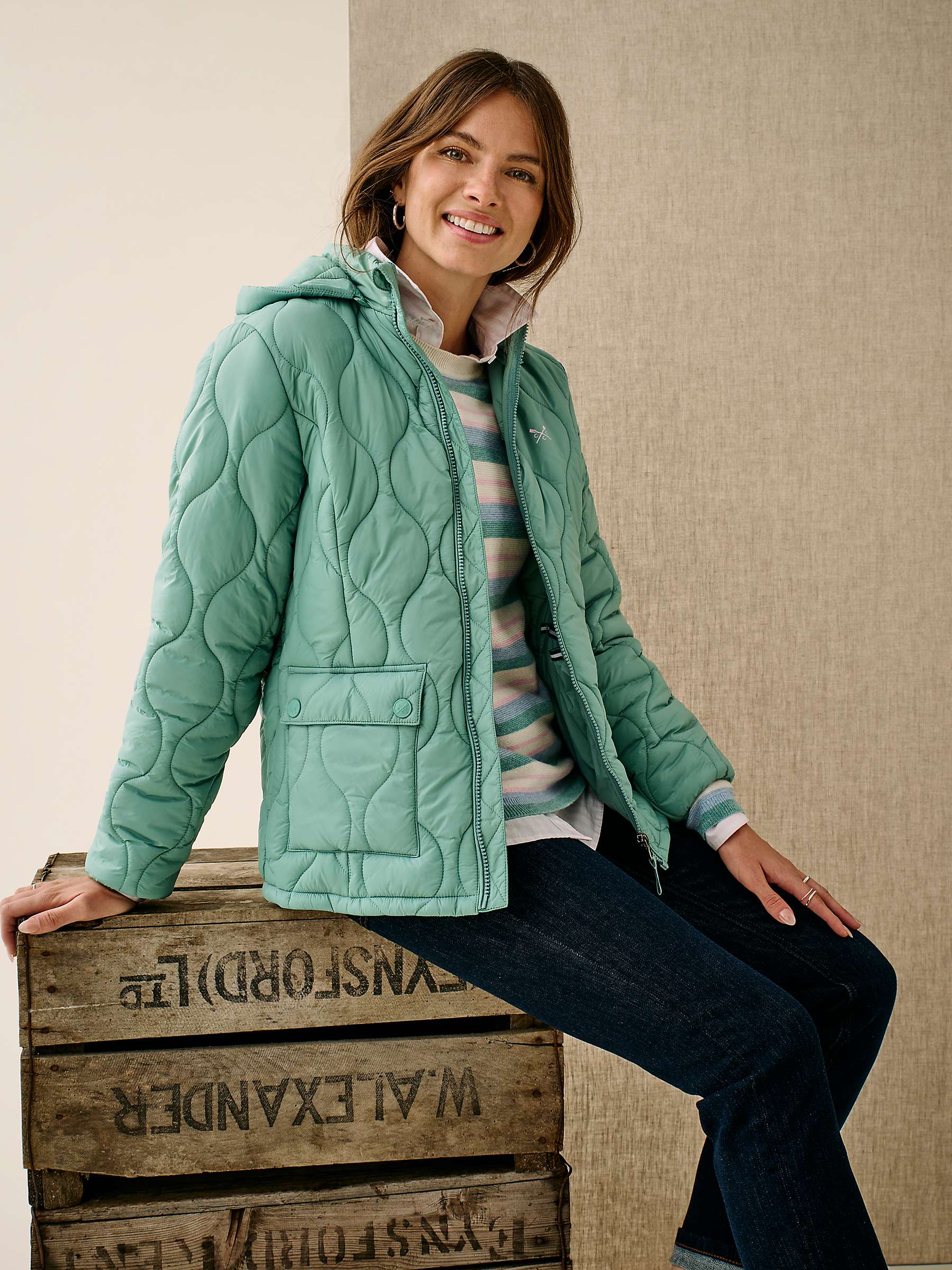 Crew Clothing Lightweight Quilted Jacket, Teal Blue at John Lewis