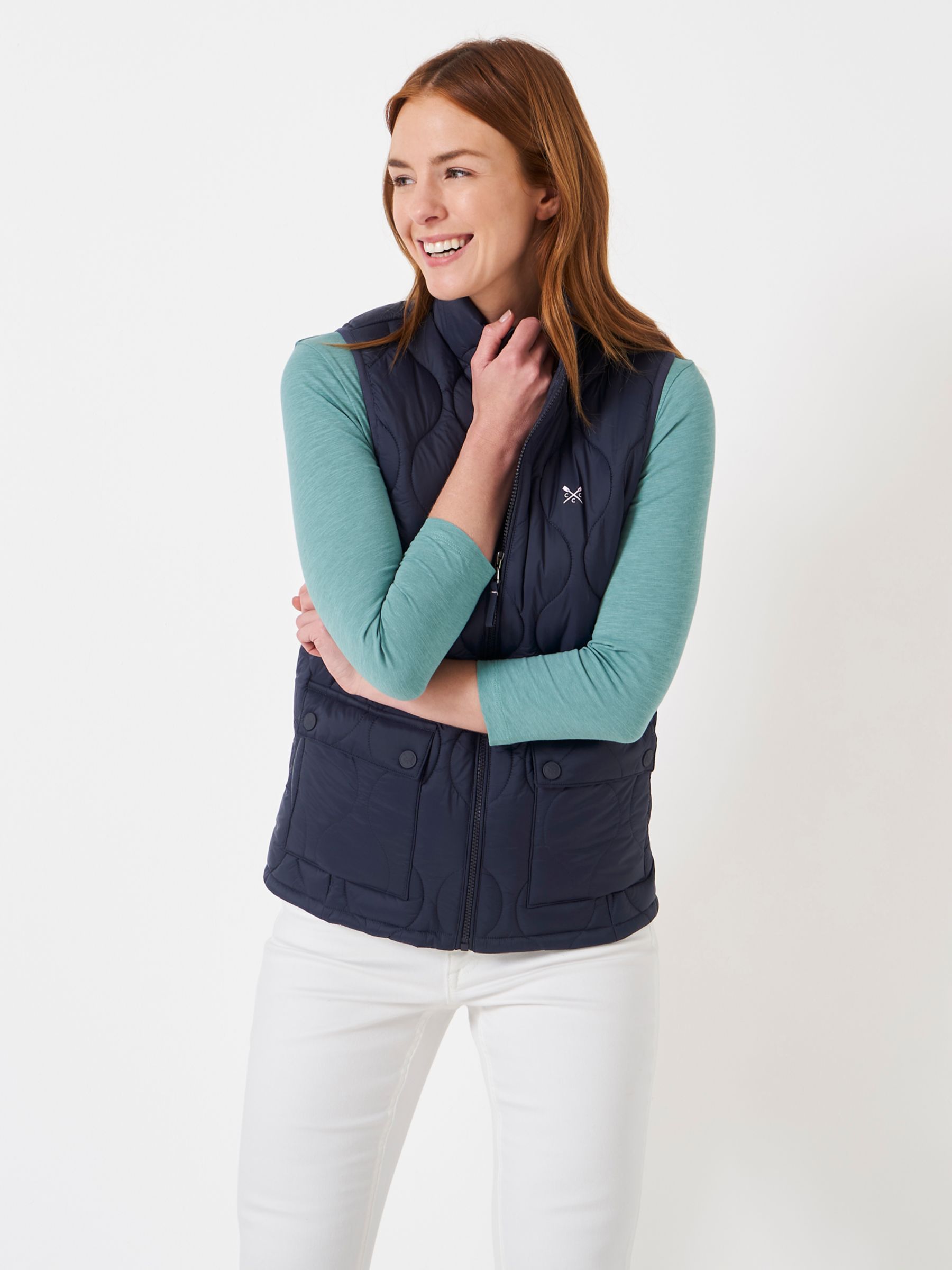 Crew Clothing Plain Onion Quilted Gilet, Navy at John Lewis & Partners