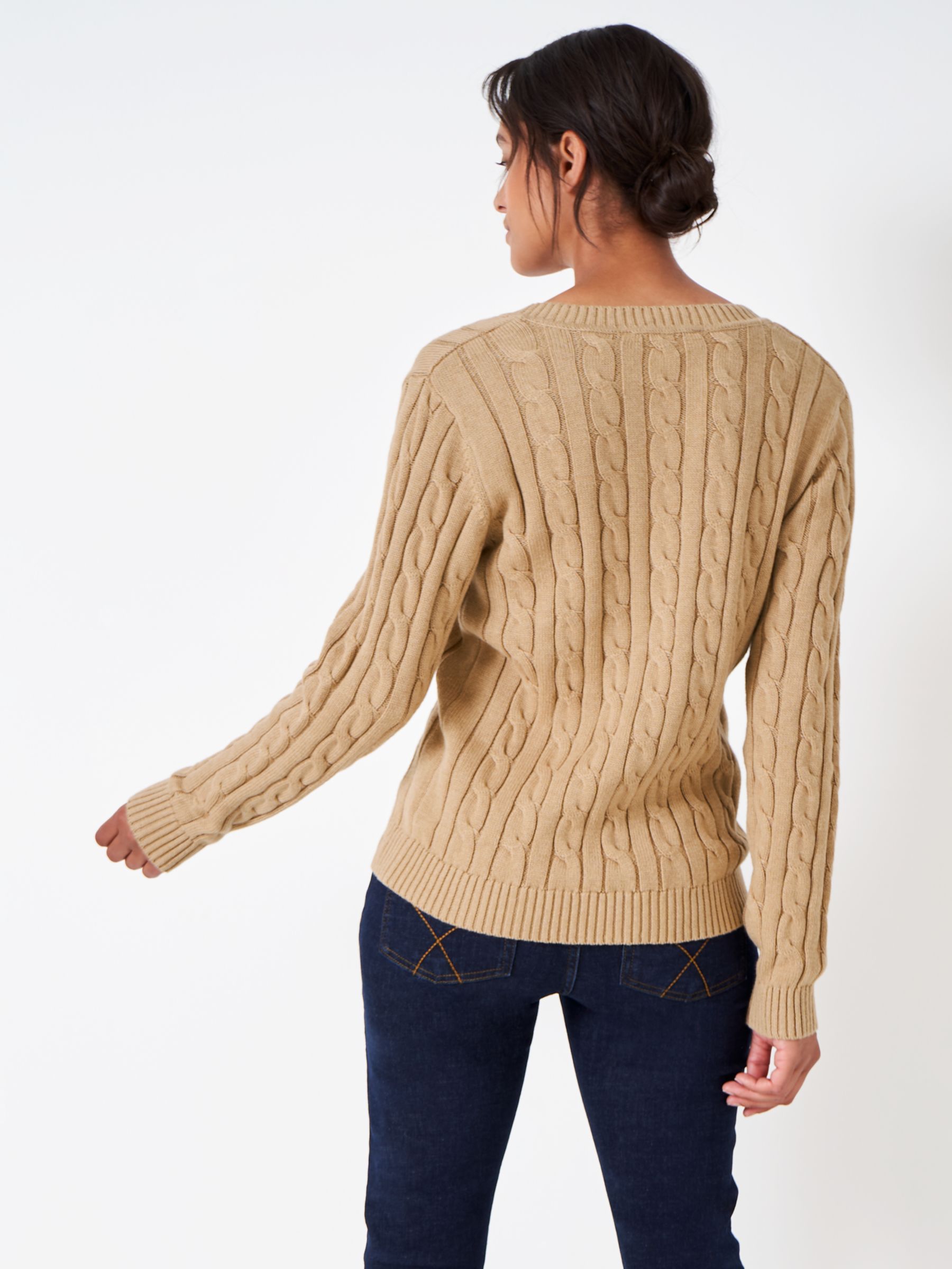 Crew Clothing Chunky Heritage Cable V-Neck Jumper at John Lewis & Partners