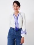 Crew Clothing Bianca Embroidered Blouse, White/Blue, White/Blue