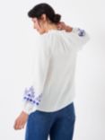 Crew Clothing Bianca Embroidered Blouse, White/Blue, White/Blue