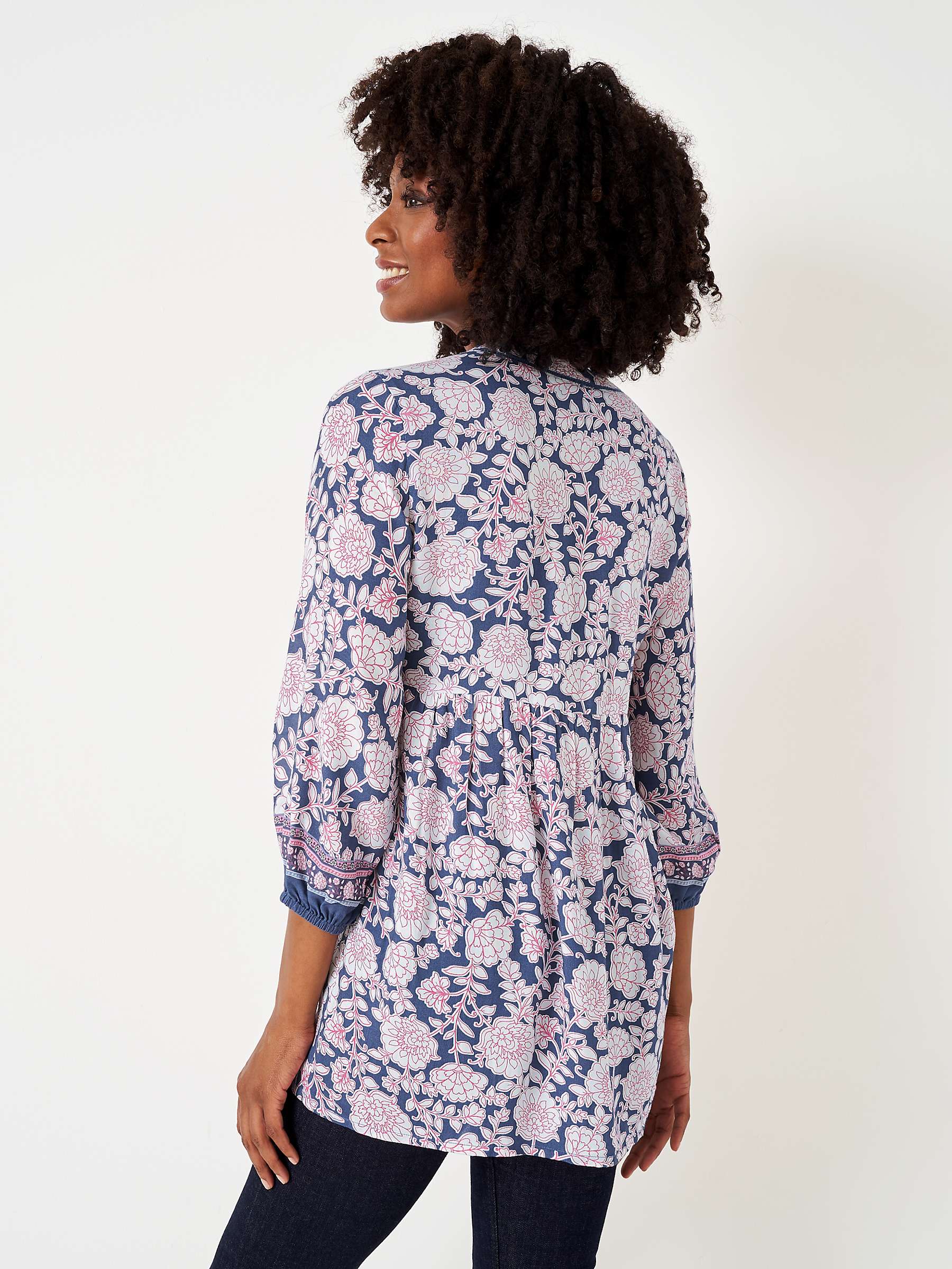 Crew Clothing Tunic Top, Multi Blue at John Lewis & Partners