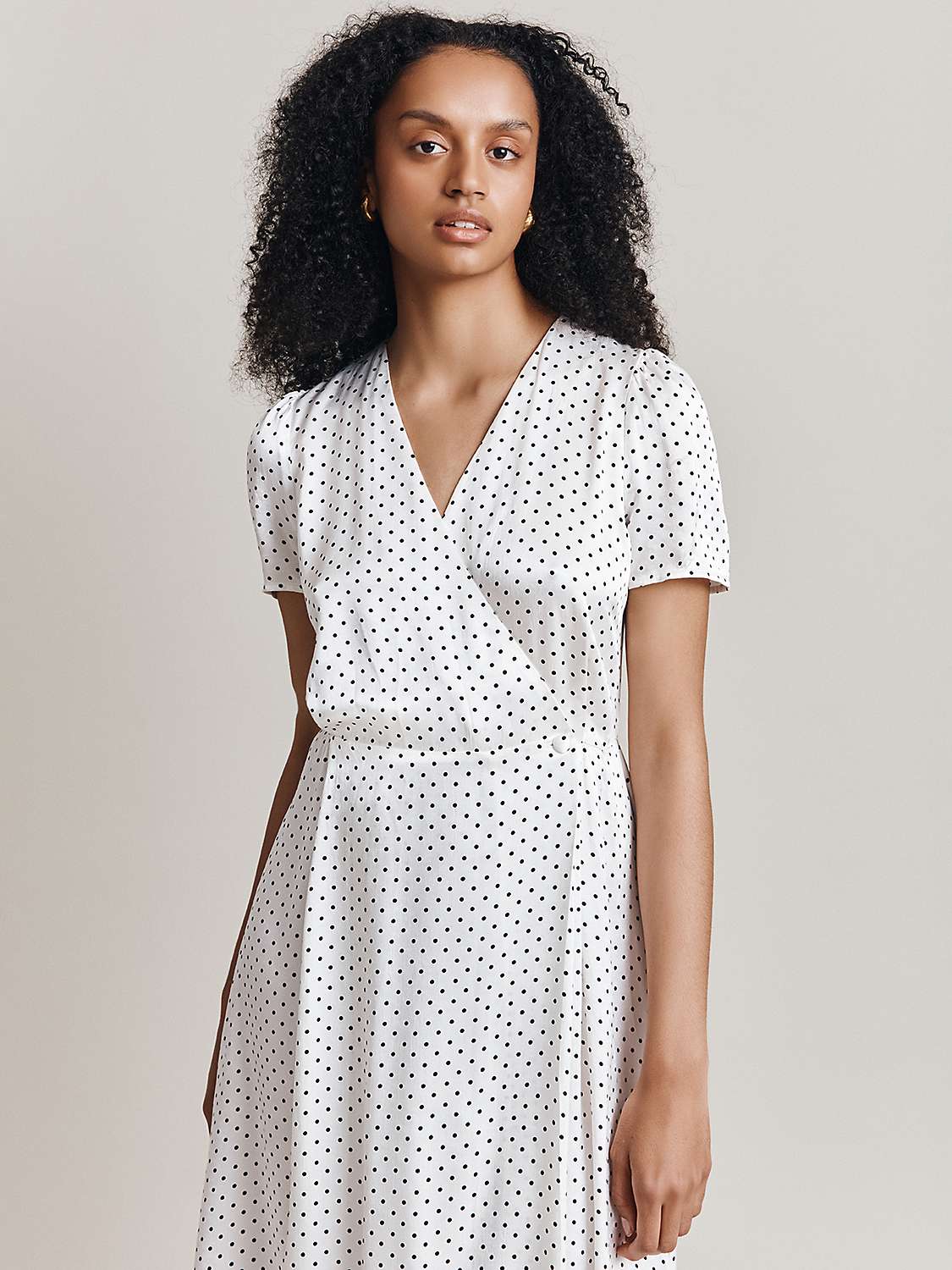 Buy Ghost Hana Spot Print Satin Wrap Midi Dress, White/Black Online at johnlewis.com