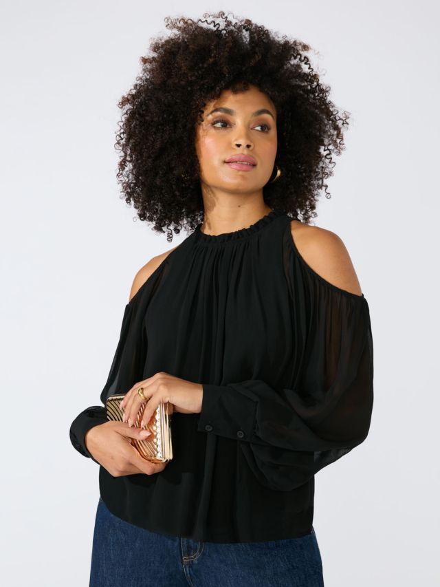 Cold shoulder hot sale black blouse