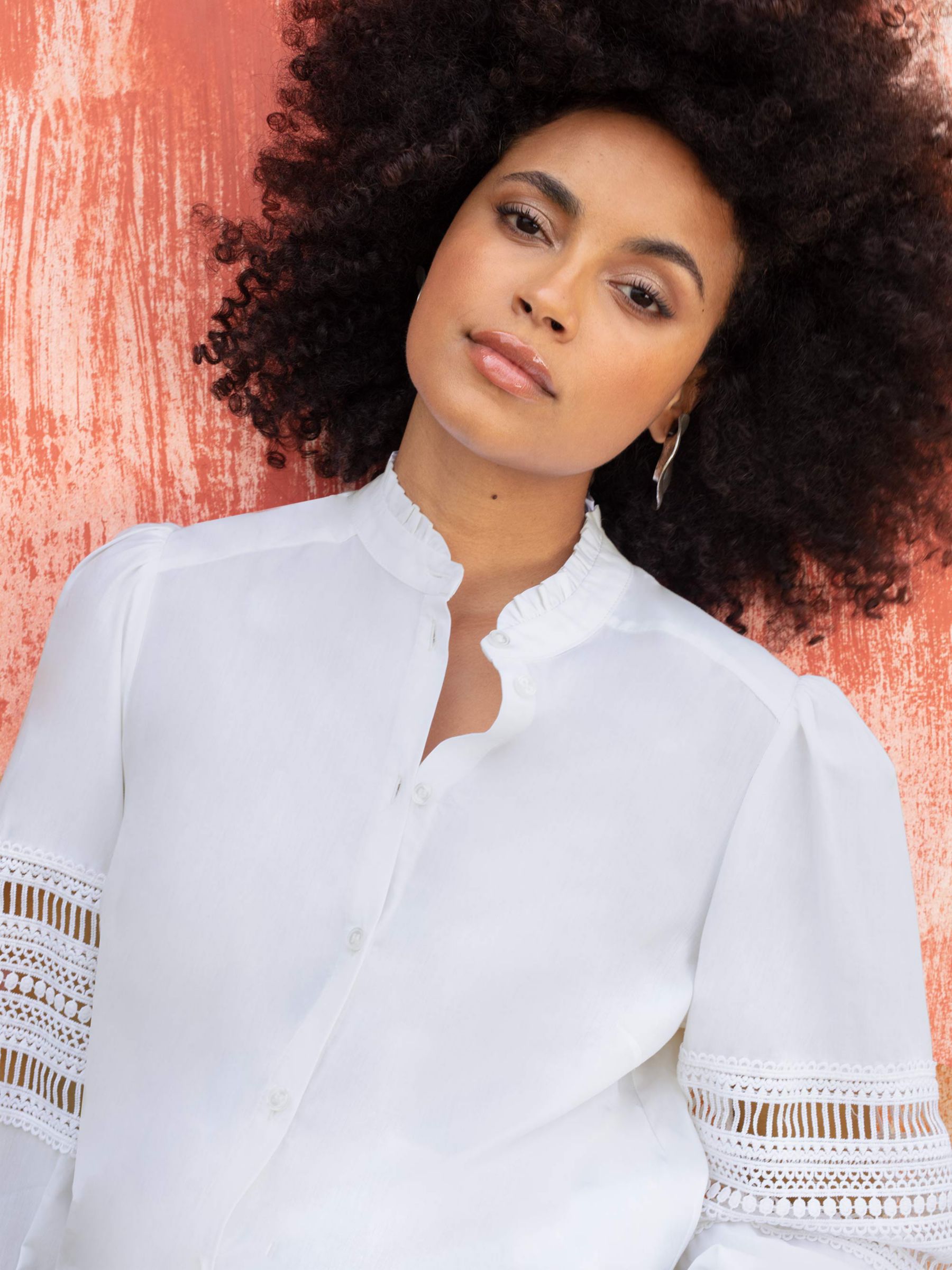 Buy Ro&Zo Plain Lace Trim Sleeve Shirt, White Online at johnlewis.com
