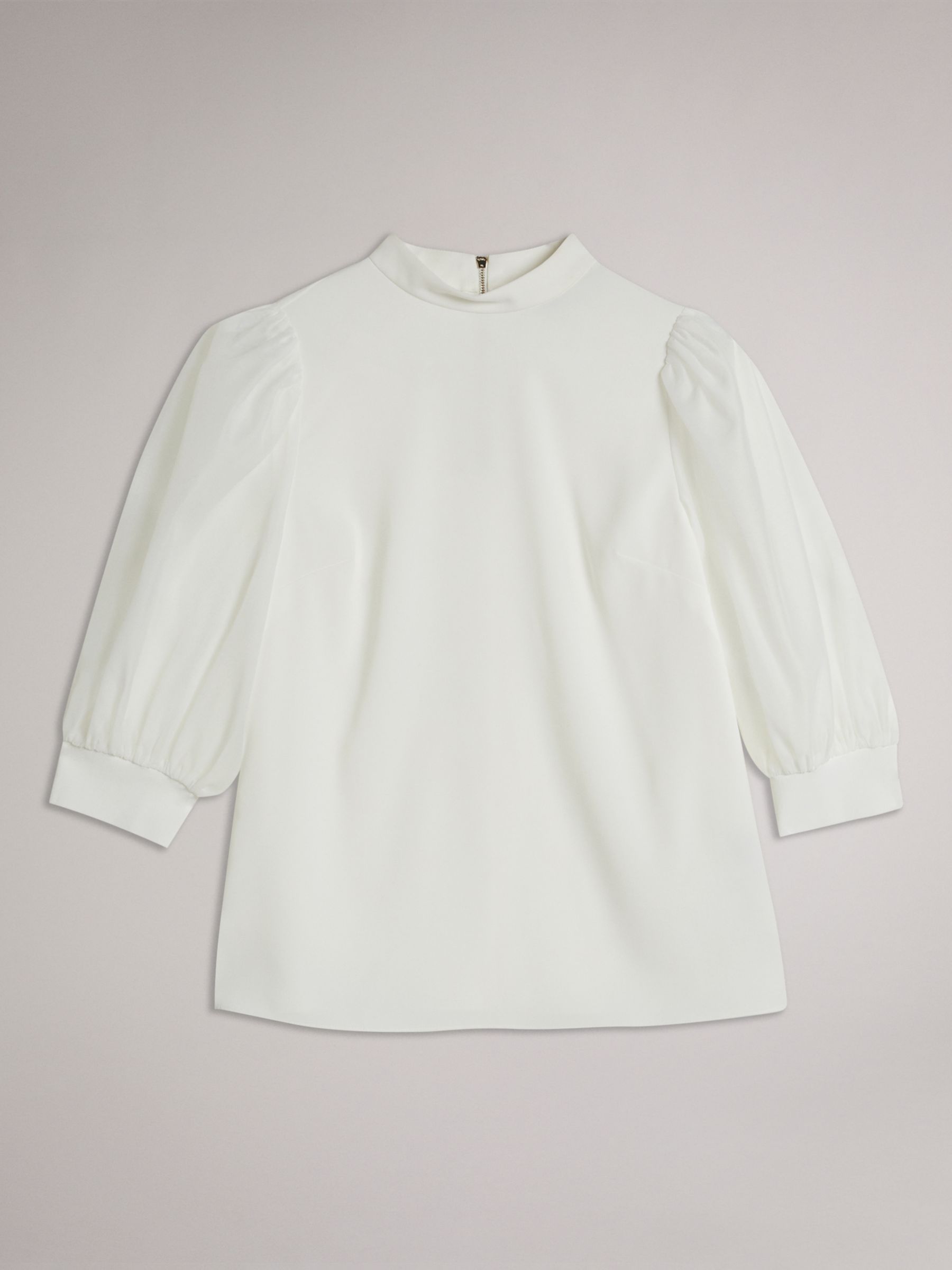 Ted Baker Micaeli Organza Puff Sleeve Top, White at John Lewis & Partners