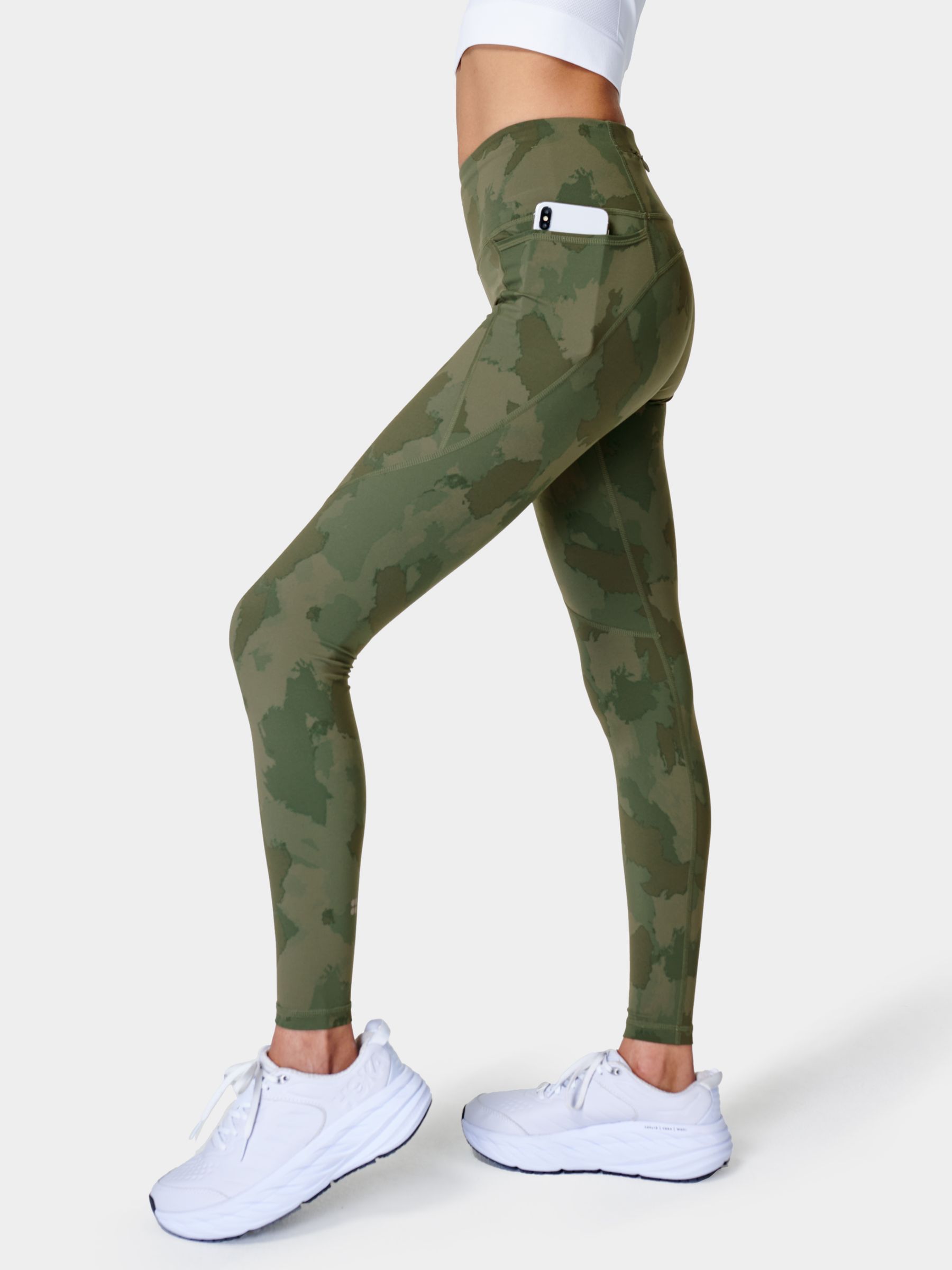 Power Gym Leggings - Green Painted Camo Print