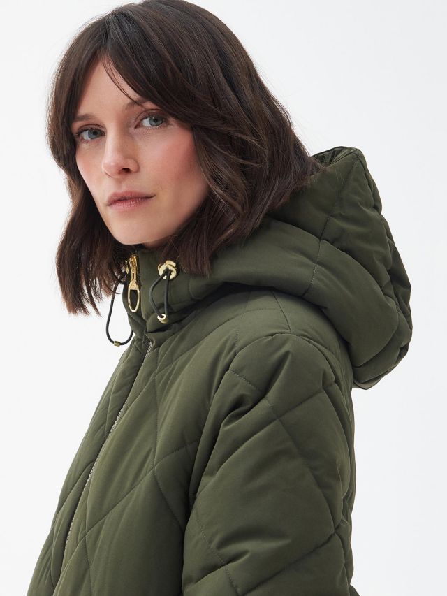 Barbour Mosswood Long Quilted Jacket, Sage, 8