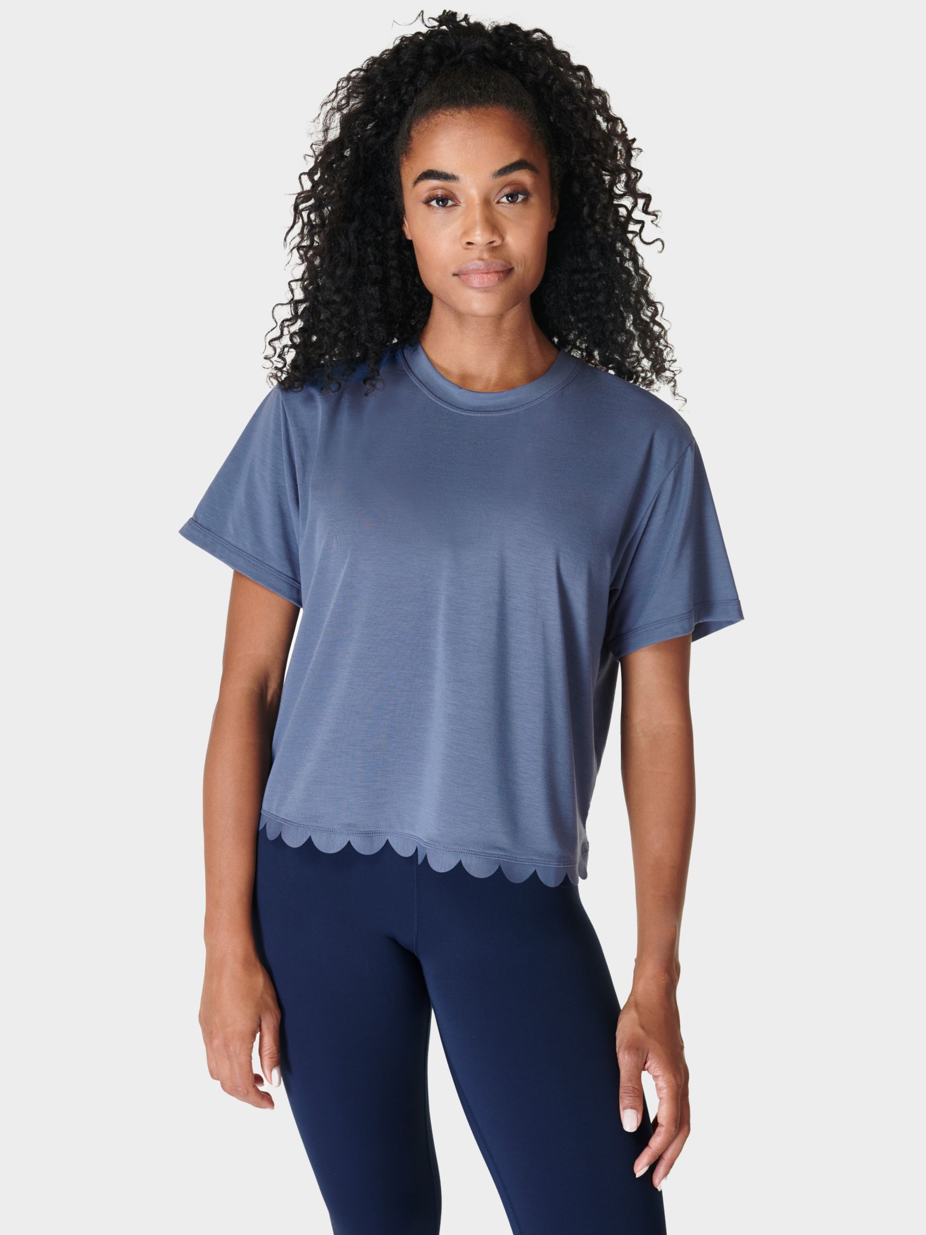 Sweaty Betty Scallop Edge Tee, Endless Blue at John Lewis & Partners