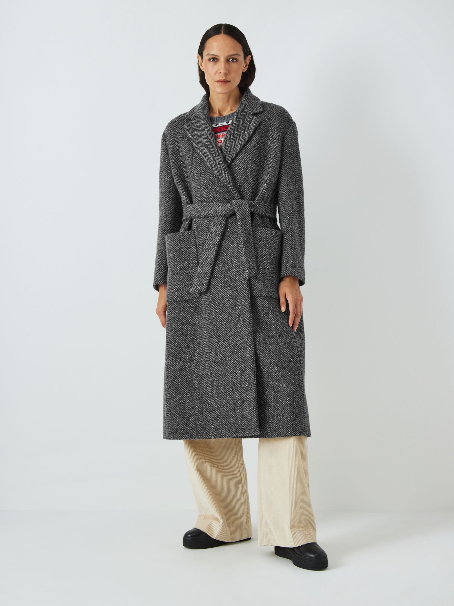 Weekend MaxMara Este Wool Blend Herringbone Coat, Dark Grey, 6