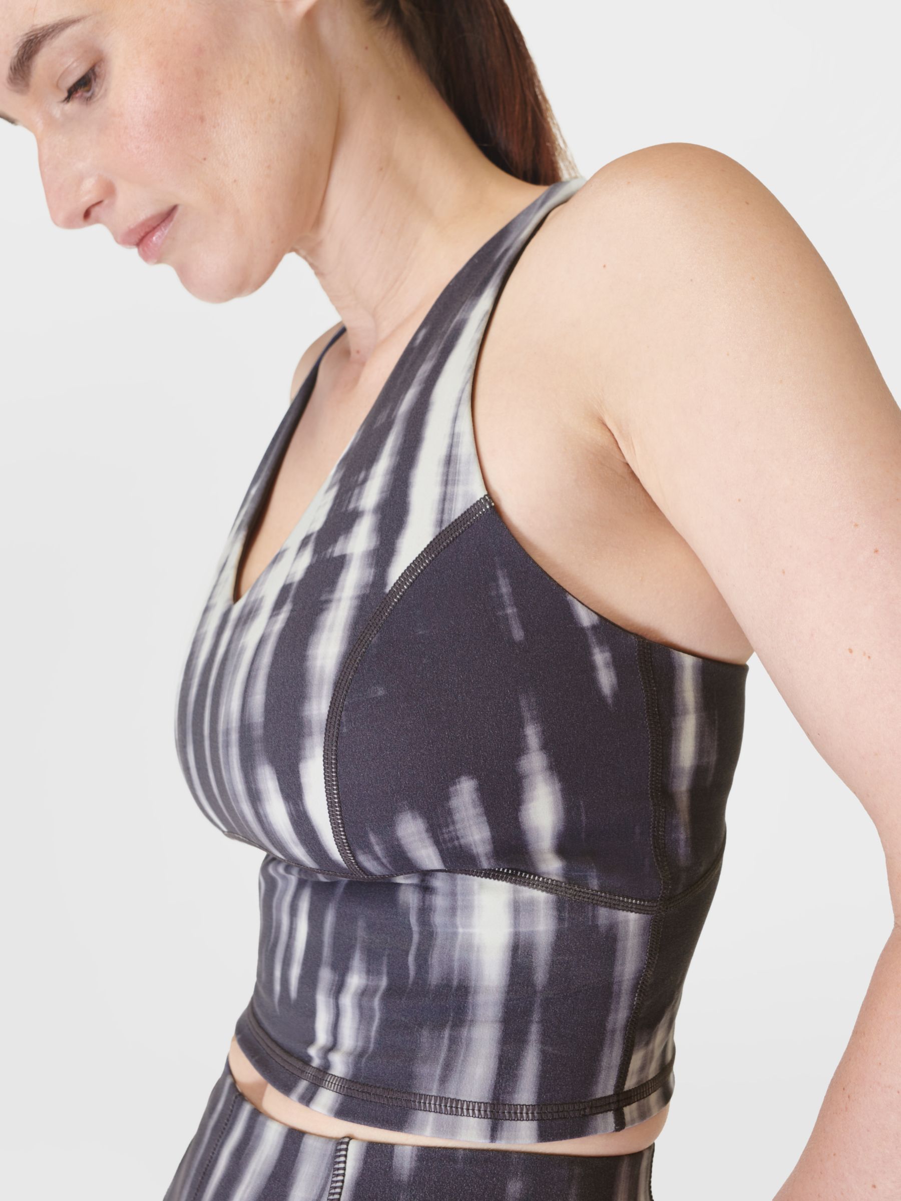 Sweaty Betty Super Soft Crop Strappy Back Gym Vest, Grey Bokeh Print at  John Lewis & Partners