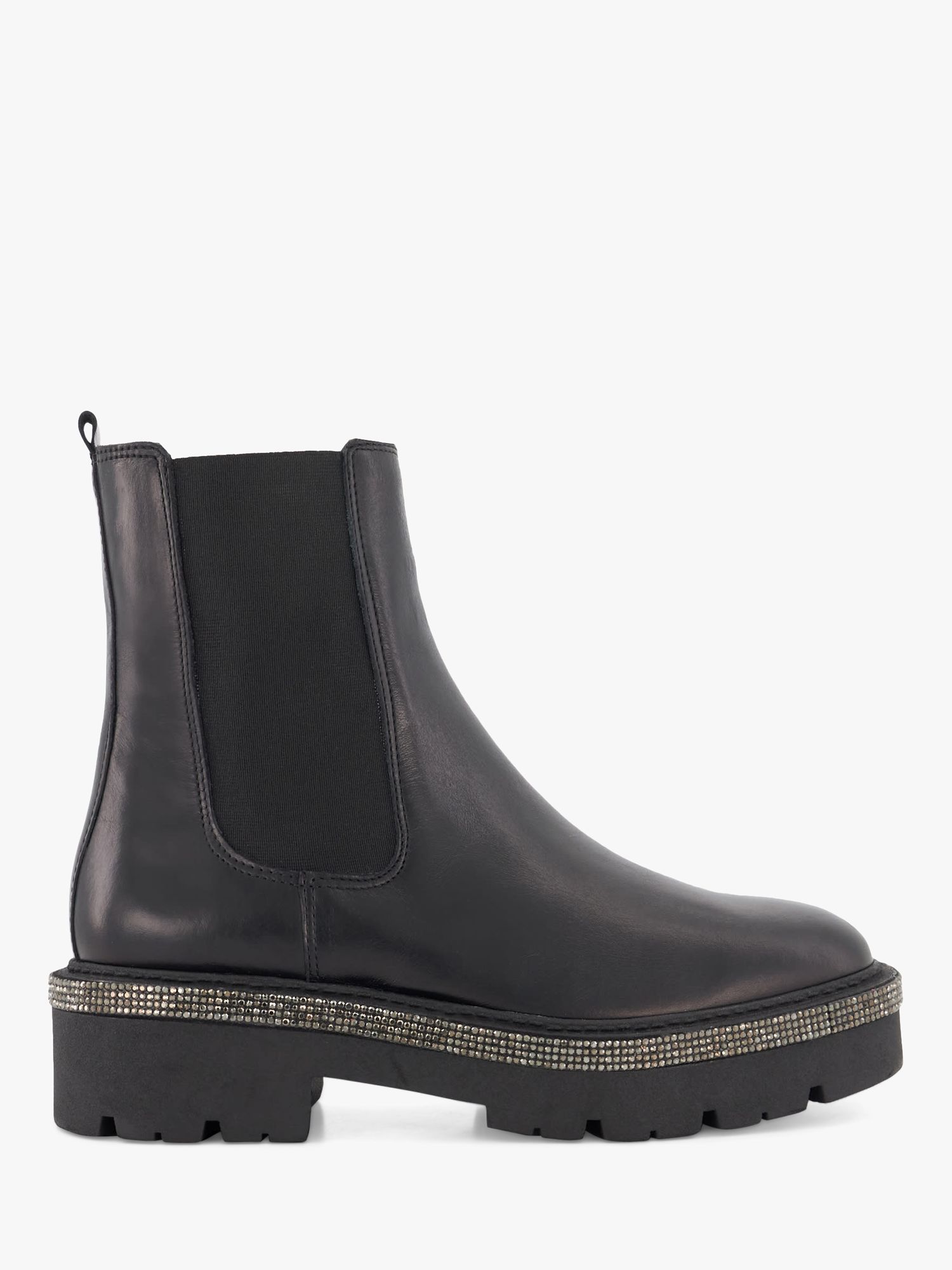 Dune Panics Leather Diamante Embellished Chelsea Boots, Black