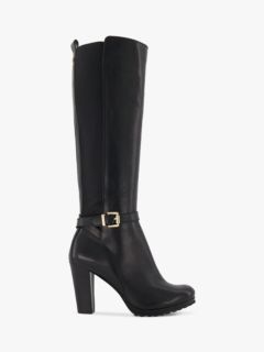 Dune Sareena Leather Buckle Detail Knee High Boots, Black, 3