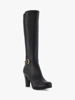 Dune Sareena Leather Buckle Detail Knee High Boots, Black, 3