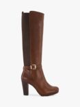Dune Sareena Leather Buckle Detail Knee High Boots, Tan