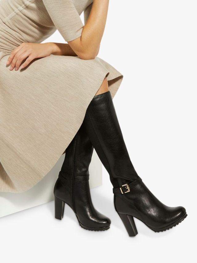 Dune Sareena Leather Buckle Detail Knee High Boots, Tan, EU36