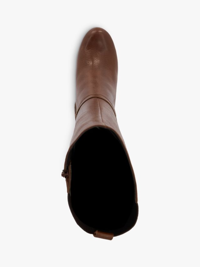 Dune Sareena Leather Buckle Detail Knee High Boots, Tan, EU36