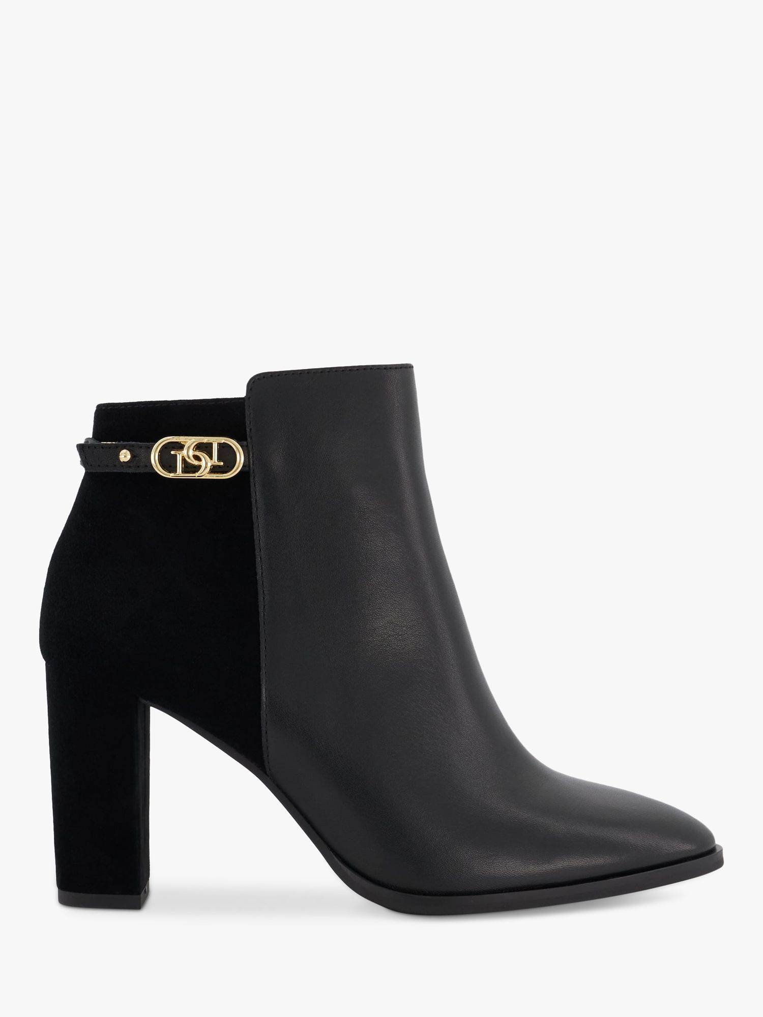 Dune Olia Leather Almond Toe Buckle Detail Ankle Boot, Black at John ...