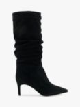 Dune Suede Slouch Point Long Boots, Black-suede